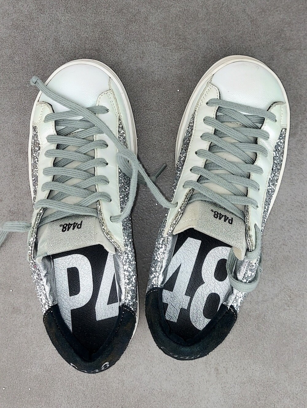 P448 John Ginevra White Silver Glitter Sneakers 36 - Picture 10 of 15